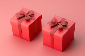 Obraz premium Homemade ornaments made from paper or felt, 3d illustration of two light red gift boxes with bows and ribbons