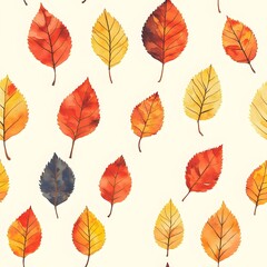 Obraz premium Seamless pattern featuring an array of fall leaves scattered across a clean white background