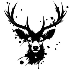 Deer portrait silhouette with abstract strokes