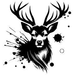 Deer portrait silhouette with abstract strokes