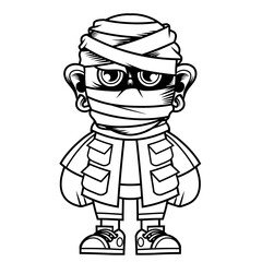 Mascot character design cartoon mummy outline