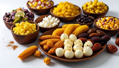 Fototapeta premium Vibrant Brazilian Festa Junina Celebration Dish with Various Traditional Snacks and Dishes