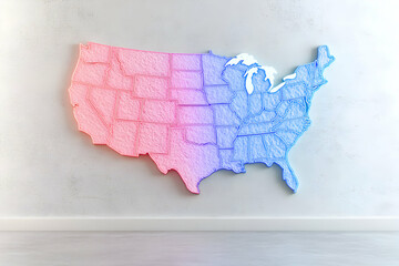 US Map, Divided States, Gradient Colors Show Regional Differences Across the Nation