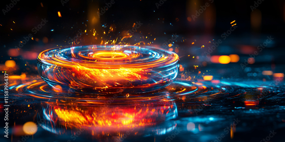 Poster abstract fire & light swirl: energy explodes vibrantly, creating a stunning visual display of kineti