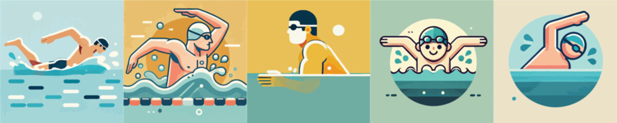 Vector collection of a person practicing swimming