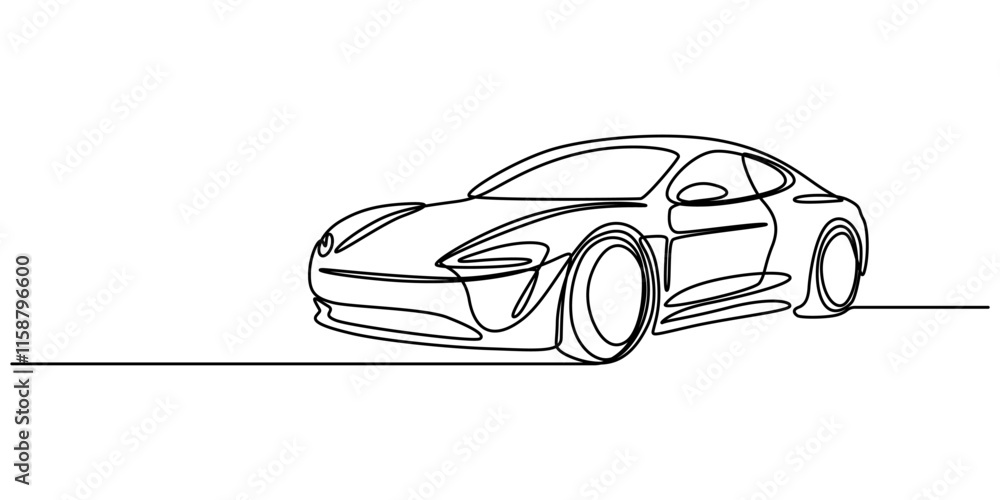 Poster Continuous line drawing of modern car, Abstract small car in continuous line art drawing style. Minimalist black linear sketch isolated on white background vector illustration. Premium pro vector.