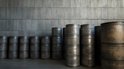 Oil barrels stacked in storage, symbolizing the global reliance on fossil fuels and the need for sustainable energy solutions.