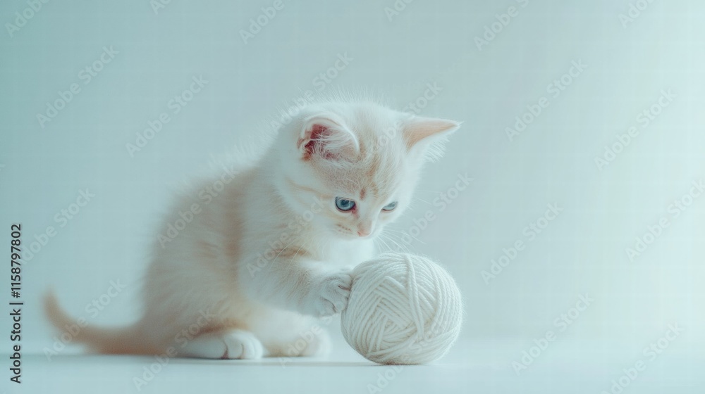 Aufkleber cute kitten engages in playful exploration with a soft ball of yarn in a bright indoor setting. gene