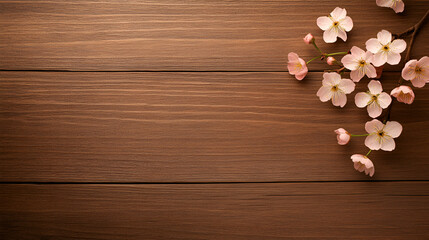 Fototapeta premium Delicate Pink Blossoms on Rustic Wood, Springtime's Gentle Arrival, a Symbol of Renewal and Hope, Displayed Elegantly.