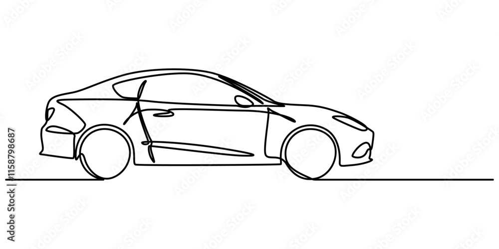 Poster continuous line drawing of modern car, abstract small car in continuous line art drawing style. mini