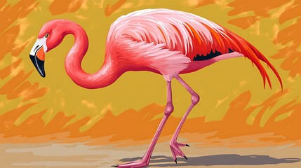 Obraz premium A vibrant illustration of a flamingo standing gracefully against a warm background.