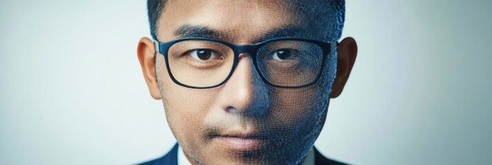 Portrait, Biometric Security, Businessman with Digital Overlay, Cybersecurity, Data Protection