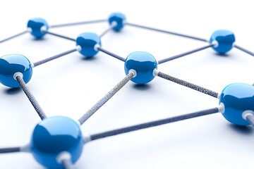 Abstract 3D Model of Network Connections with Blue Spheres and Wires