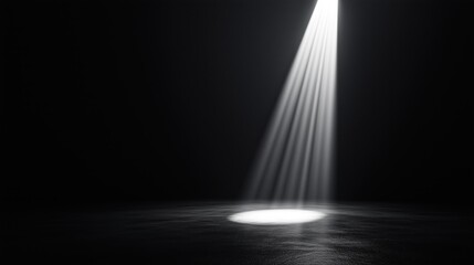 Simple beam of light illuminating black background, abstract minimalist design conveying depth and tranquility.
