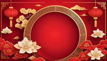 Elegant Red Floral Chinese New Year Design with Gold Accents