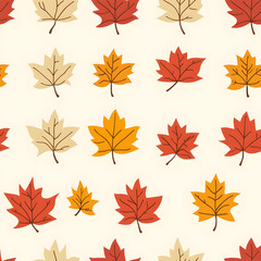 Seamless pattern featuring an array of fall leaves scattered across a clean white background