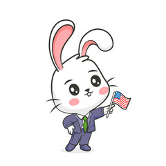 Illustration of a rabbit with an American flag in a cute cartoon style.