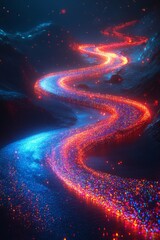 Digital Data Flow On Road, Concept Of Secure Global Cyber Communication, Coding, And Network