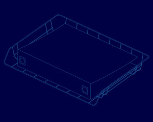 Blue box folder with documents outline.