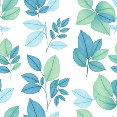 Watercolor Leaves Pattern: A delicate and refreshing pattern of watercolor leaves in shades of blue and green, perfect for adding a touch of nature to your designs.