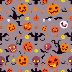 Spooky Halloween Seamless Pattern: A festive and playful Halloween pattern featuring pumpkins, bats, skulls, and ghosts. Perfect for adding a touch of spooky fun to your designs. 