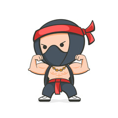 Ninja illustration showing off muscles in a cute cartoon style.