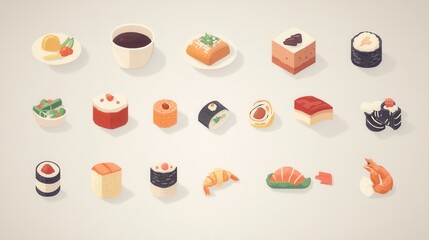 Colorful Sushi Platter with Various Dishes and Gourmet Delights
