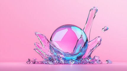 Obraz premium Iridescent sphere in a pink water splash.