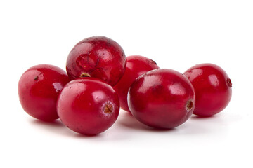 Fresh red cranberries isolated on white background.