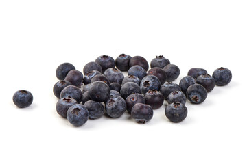 Fresh ripe blueberries, isolated on white background'.