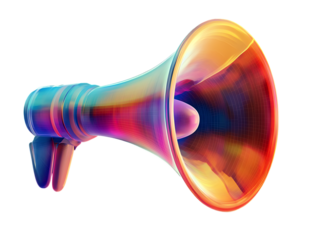 Megaphone with clear details and vibrant colors, isolated on a transparent background, created using generative AI, highlighting its sleek design and structure.