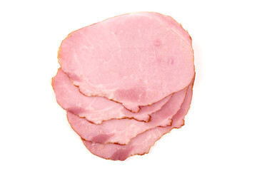 Thinly Sliced Ham, boiled sausage, isolated on white background.