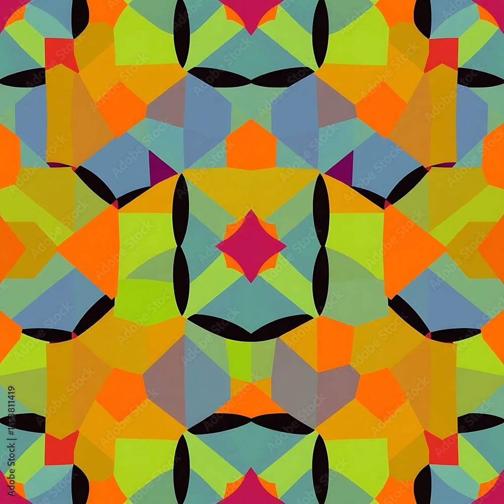 Aufkleber vibrant geometric kaleidoscope: a captivating seamless pattern of interlocking shapes in a kaleidosc