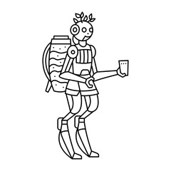 Eco robot character color line illustration. Fictional monster. Editable stroke.