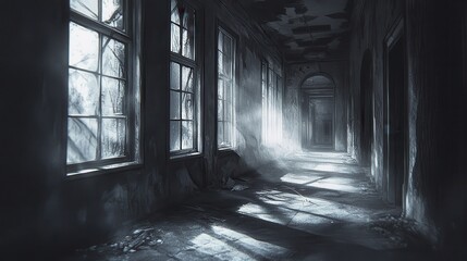 A Dust-Covered Hallway in an Abandoned Building
