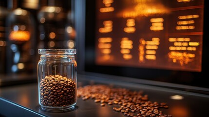 Modern auction room features premium coffee lots detailed on digital displays