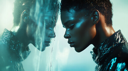 Reflective Gaze in Futuristic Mood