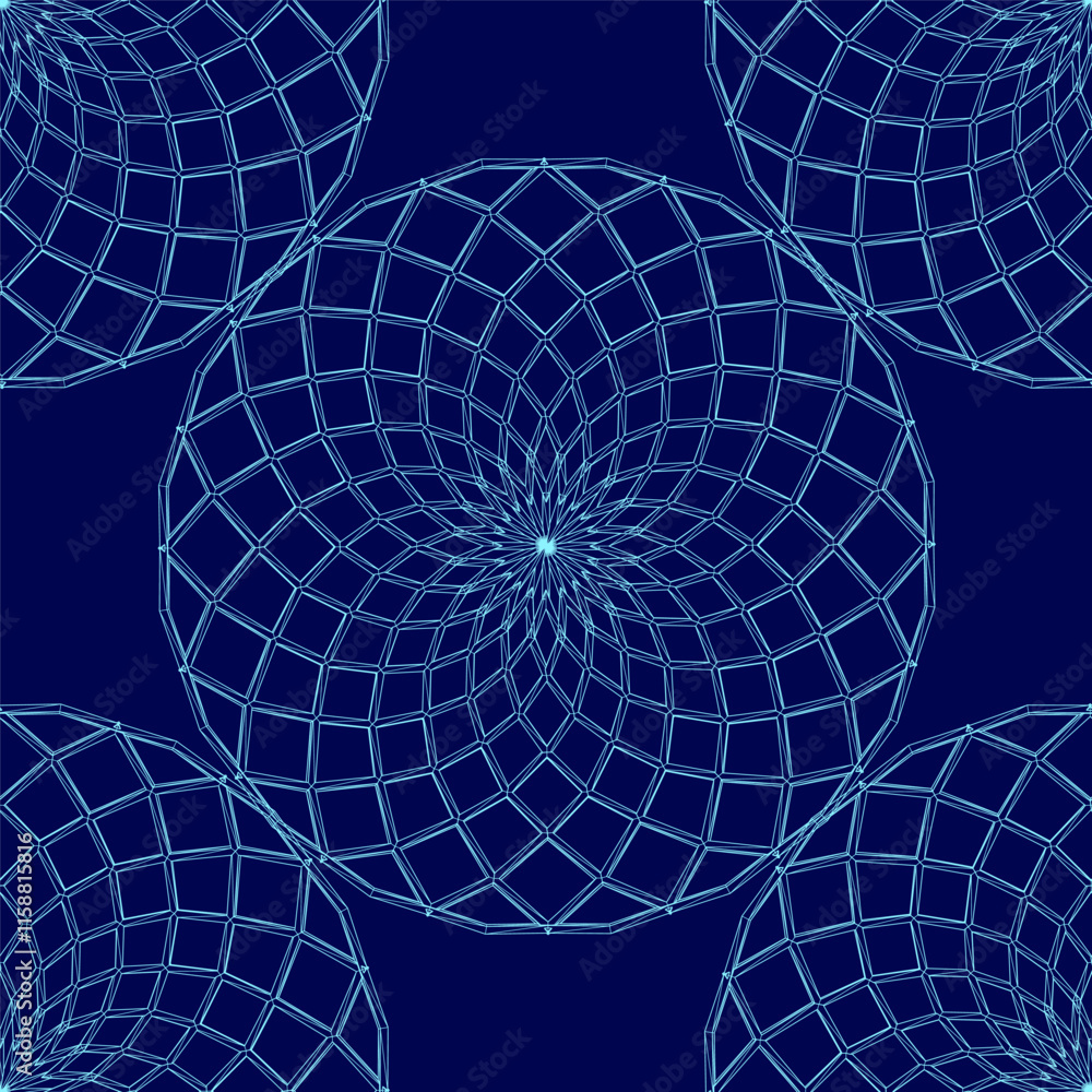 Poster blue pattern of circles with a blue background. the circles are all different sizes and are arranged