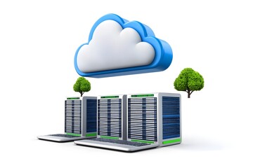 Modern Data Center Concept with Cloud Storage and Green Trees