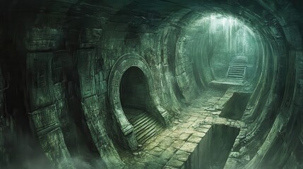 A Mysterious Green Stone Tunnel with a Light at the End