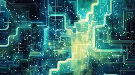 Abstract digital network with glowing lines and shapes