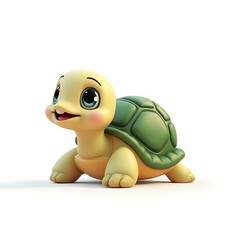 Fototapeta premium A cute 3D cartoon turtle with a shiny green shell, waving. Isolated on a white background. generative ai
