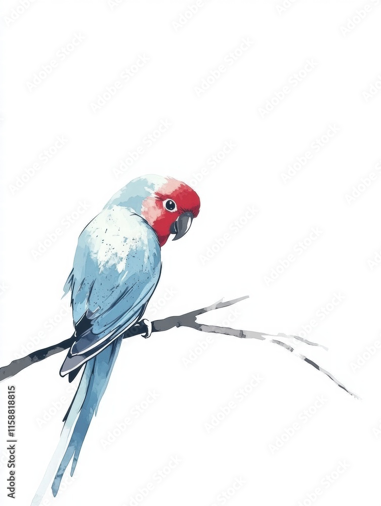 Aufkleber Bright parrot illustrated perched on a branch with ample space for text or design elements. Generative AI