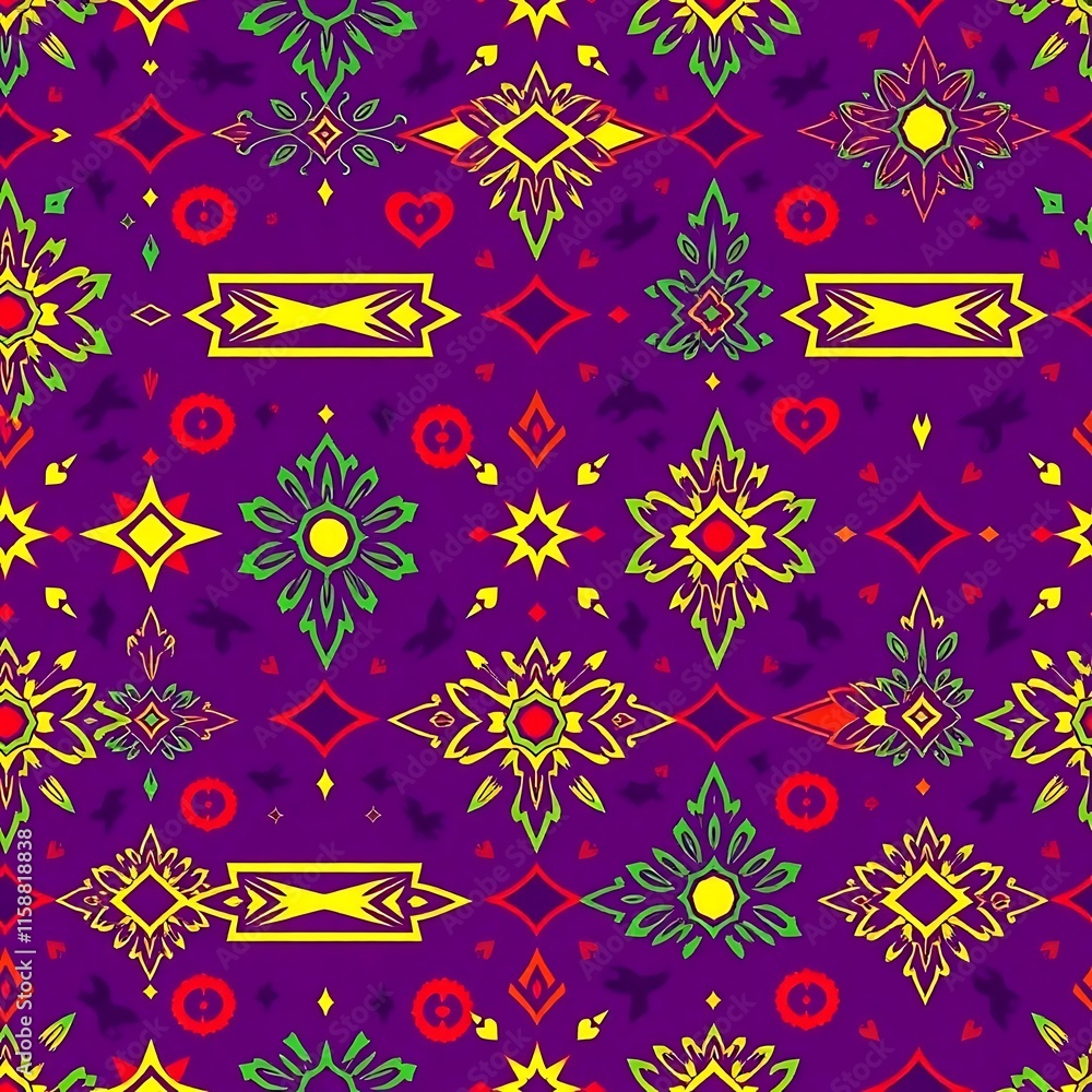 Poster vibrant purple geometric pattern: a captivating seamless pattern with intricate geometric shapes in 