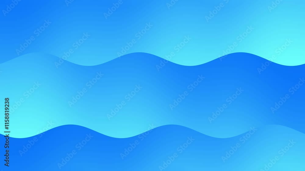 Poster animation of serene abstract representation of gentle ocean waves in varying shades of blue, creatin