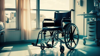 Empty Wheelchair in Sunlit Hospital Room