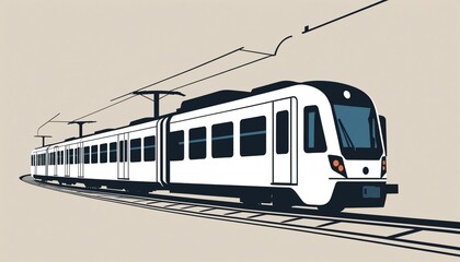 Minimalist White Electric Train Design with Curved Track Motion on Beige Background