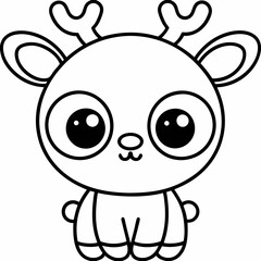 Cute Deer with Antlers Line Art Design.