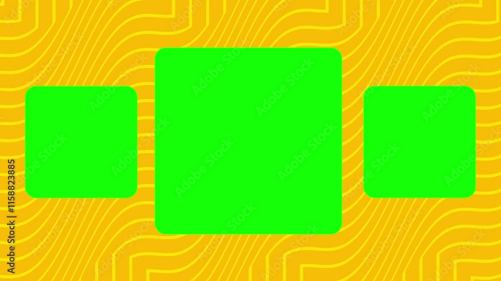 Aufkleber animation of striking template featuring bold green squares against a vibrant yellow background with