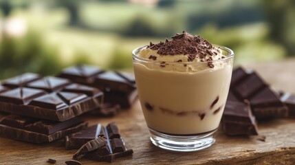 Enjoying a perfect affogato with chocolate in the beautiful Italian countryside